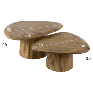Dayo - lot de 2 tables basses gigognes - en bois massif de manguier - 93 et 76 cm - Bois