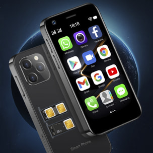 DAM Mini smartphone XS12 4G, Android, 4GB RAM + 64GB. Pantalla 3''.Doble tarjeta SIM. 4,5x1,1x8,9 Cm. Color: Negro