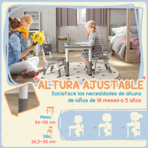 Mesa y Sillas Infantiles de 3 Piezas con Altura Ajustable Mesa Infantil con 2 Sillas Fácil de Limpiar para Niños de 18 Meses a 5 Años para Sala de Juegos Dormitorio Guardería Blanco y Gris