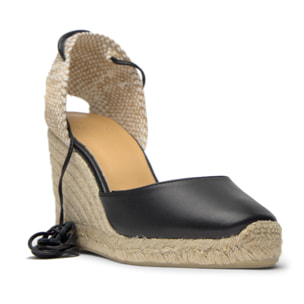 Alpargatas de cuña de mujer Carina en cuero y cierre de lazo