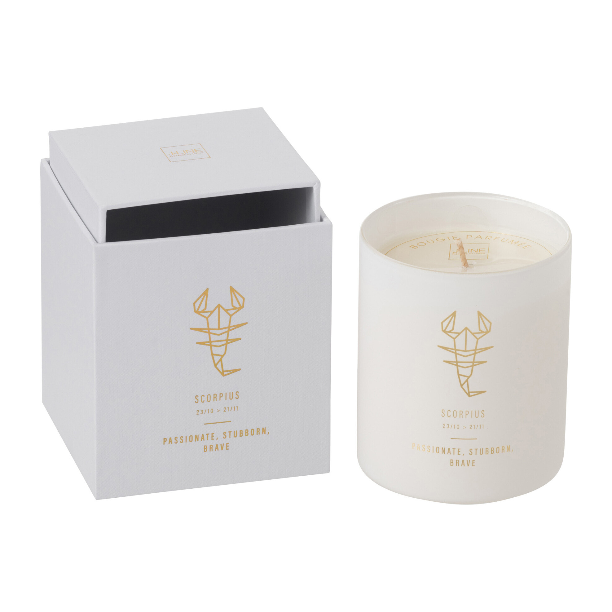 J-Line bougie parfumée Astro Scorpion – Sapphire Amber Tea – blanc - 50H