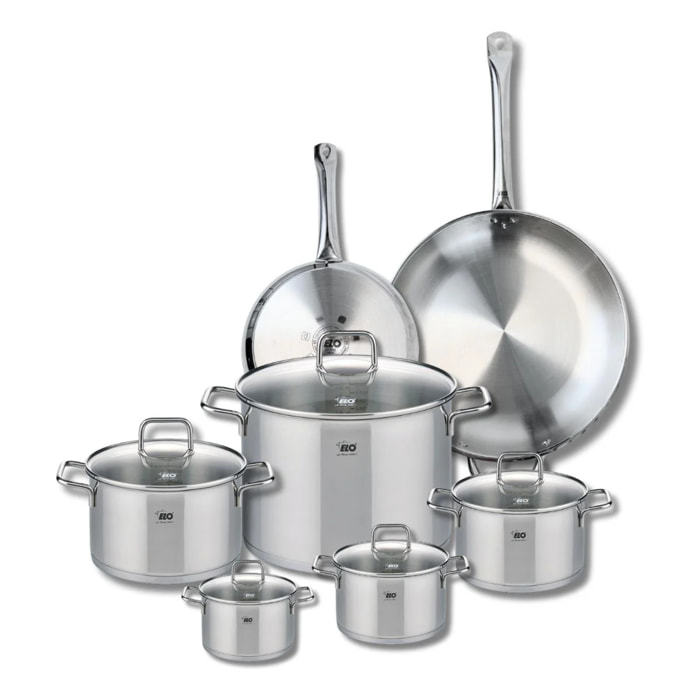 Ensemble de 2 Poêles de cuisson 24 et 32 cm et 5 faitouts 12, 14, 16, 20 et 26 cm Elo Profi Citrin