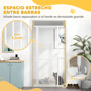 Barrera de Seguridad para Perros y Gatos Extra Alta 180 cm, Barrera para Perros Extensible 76-104 cm, Separación 3,5 cm, para Puertas y Escaleras, con Montaje a Presión, 2 Extensiones, Blanco