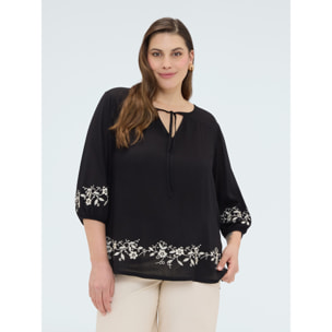 Fiorella Rubino - Blusa con bordados florales - Negro