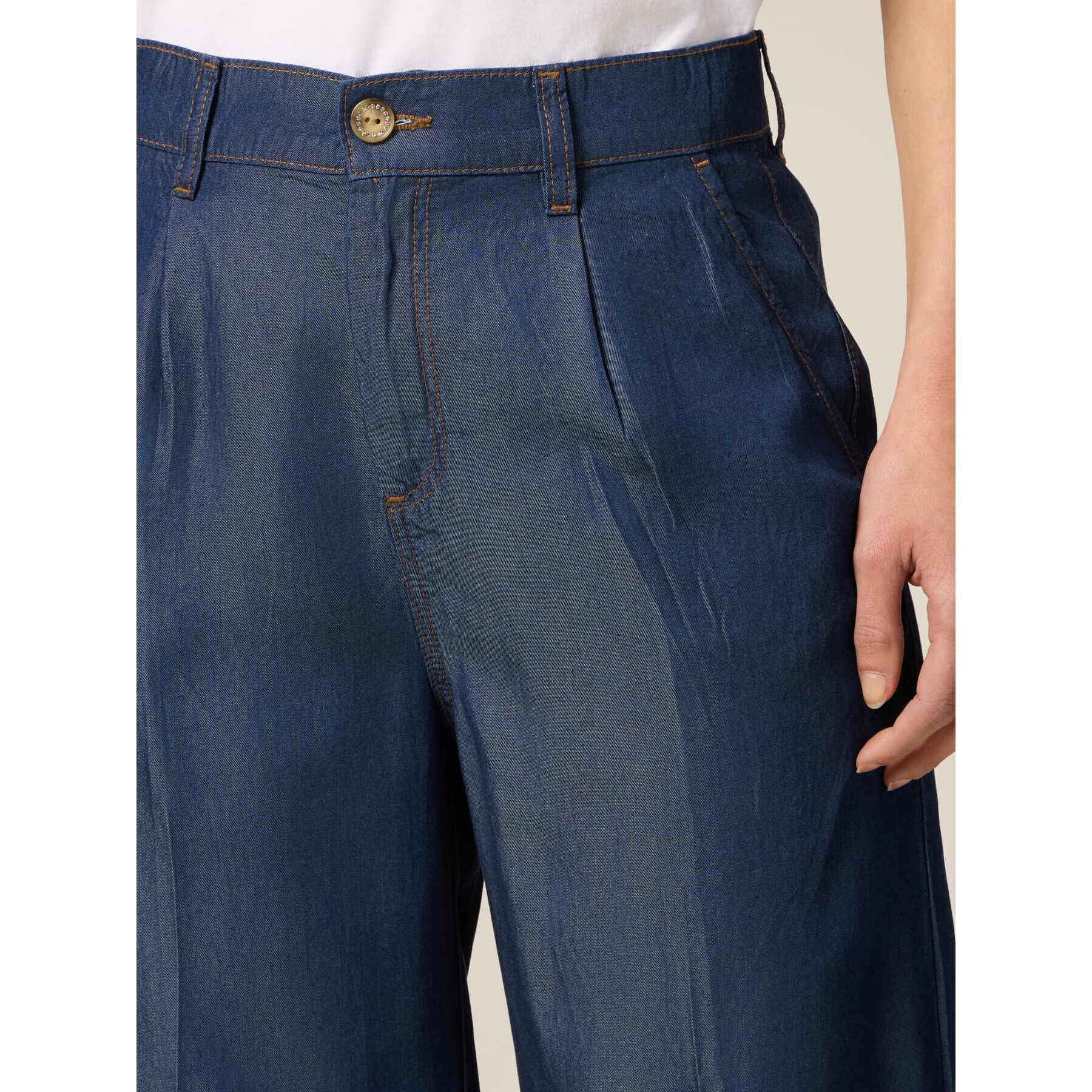 Oltre - Pantalones palazzo de tencel - Azul