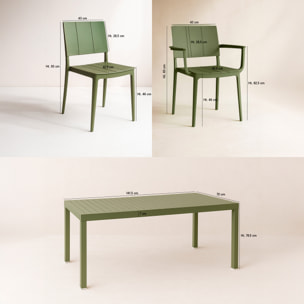 Ensemble de jardin table et fauteuils en polypropylène vert 6 places PATIO