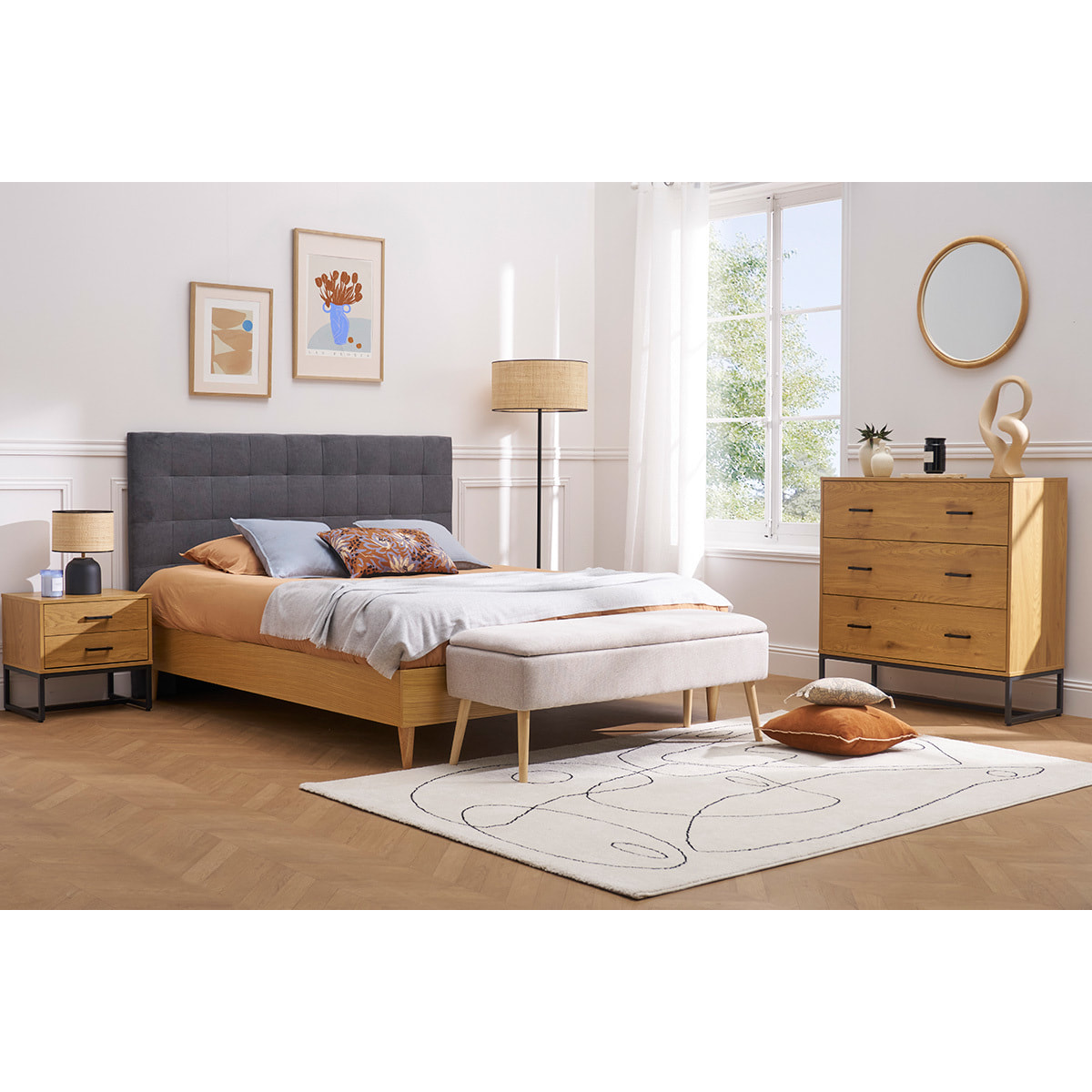 Tête de lit capitonnée en tissu velours taupe L180 cm HALCIONA