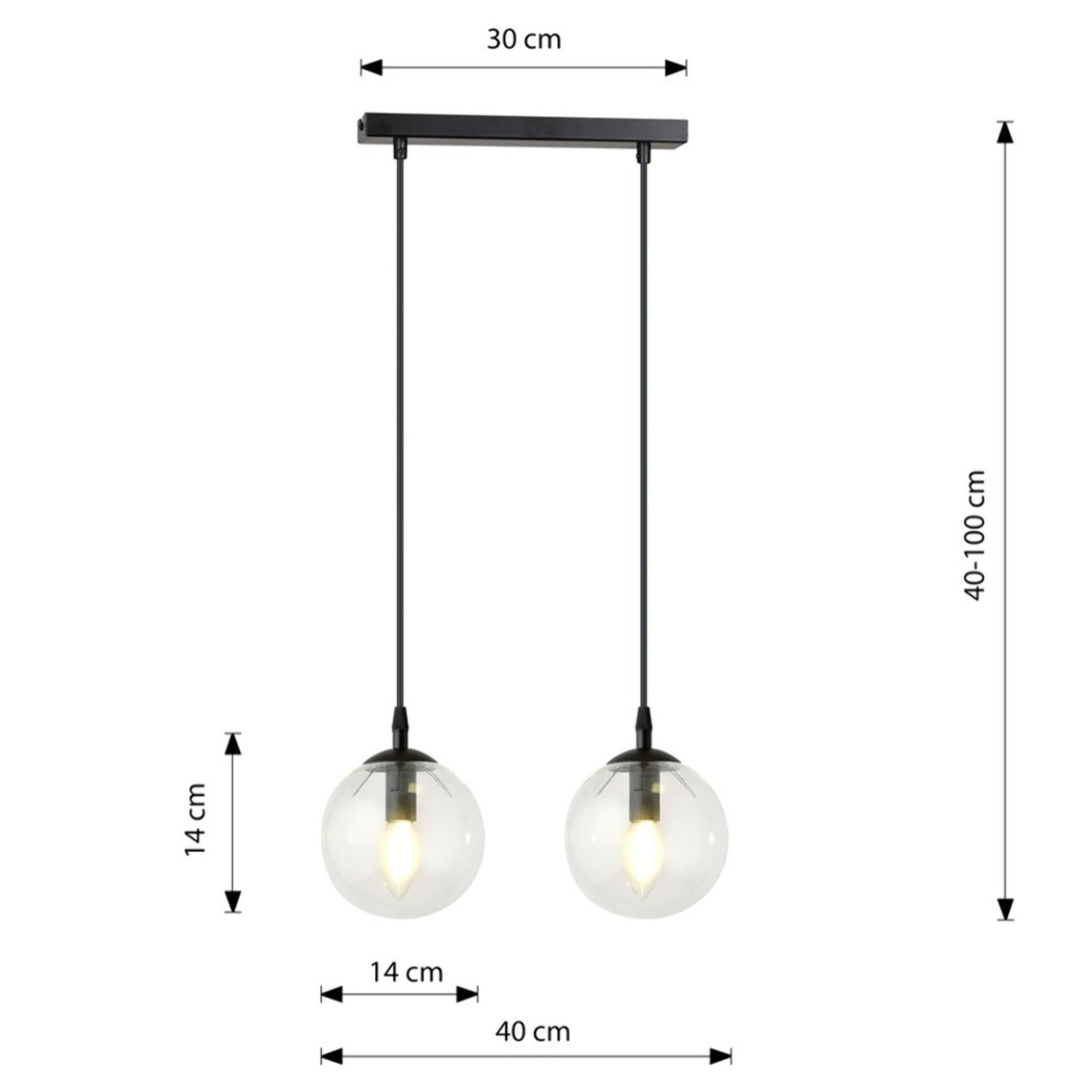 Lampada a sospensione COSMO in acciaio nero e vetro trasparente
