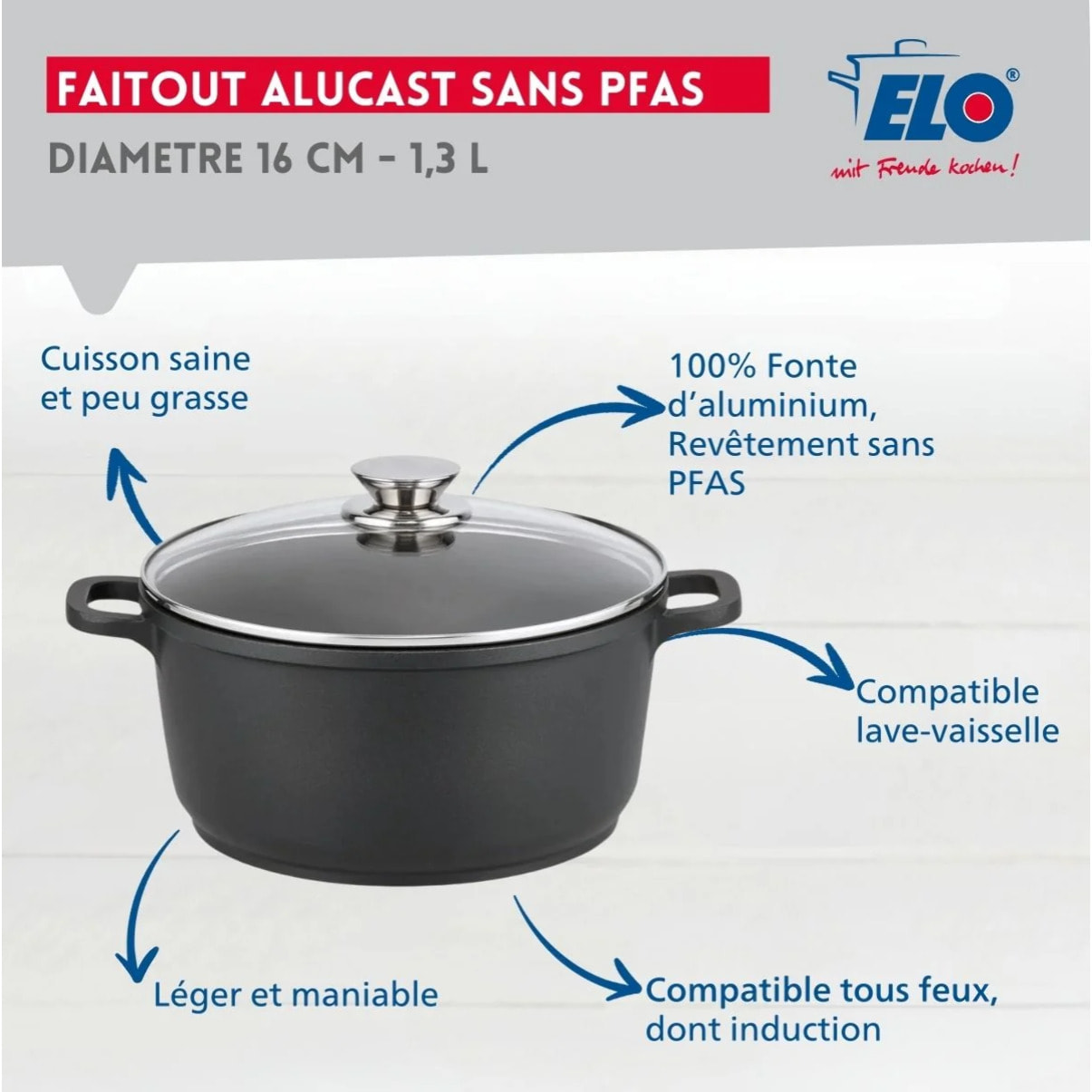Faitout sans PFAS Elo Alucast