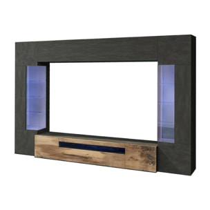 Parete attrezzata Clementino, Set salotto porta TV a 6 ante, Mobile soggiorno multiuso con luce LED, 100% Made in Italy, cm 290x40h191, Antracite e Acero