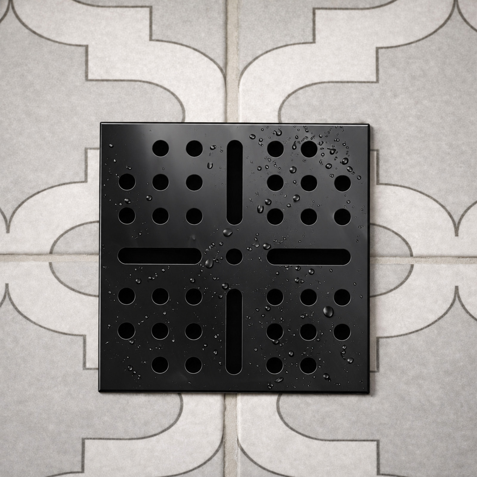 Bonde à sortie HORIZONTALE pour receveur à carreler RAINY et HIGH RAINY - Grille Inox Noir