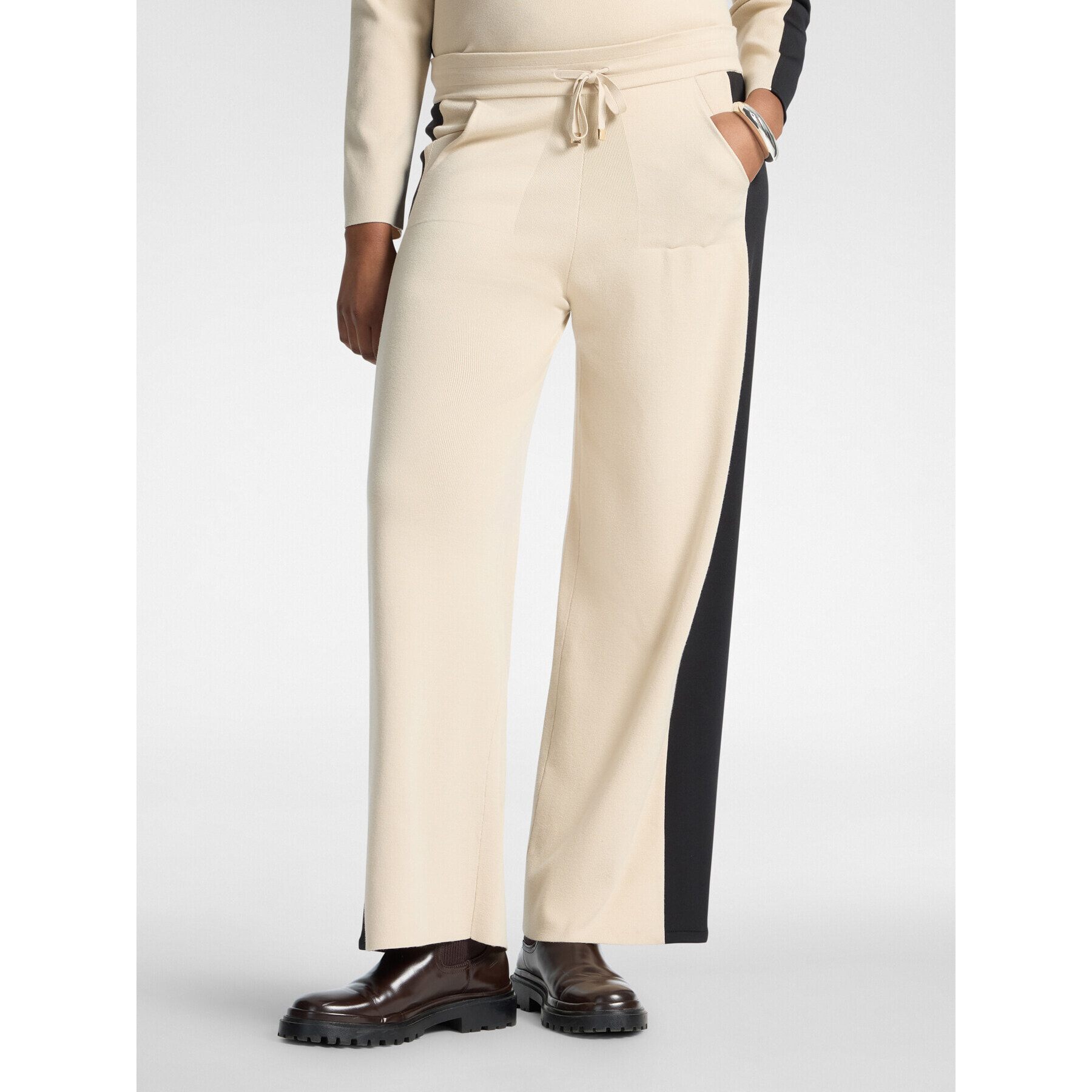 Elena Mirò - Pantaloni palazzo in maglia con coulisse - Beige
