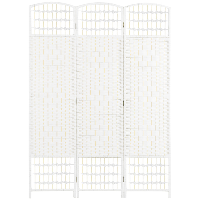 Biombo Separador de Ambientes de 3 Paneles 120x170 cm Divisor de Habitación Plegable de Cuerda de Papel y Marco de Madera Decoración para Dormitorio Salón Blanco