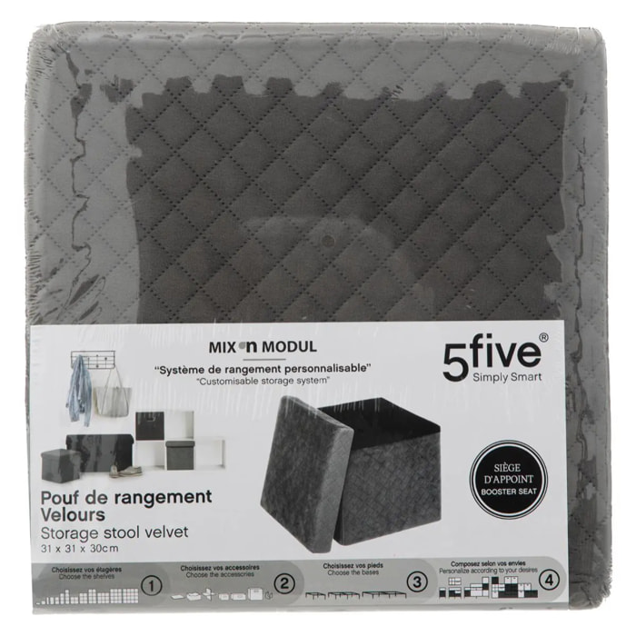 Pouf pliable 31x31cm "Mix N' Modul" velours gris
