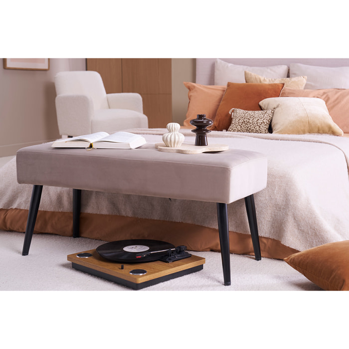 Banc design capitonné en tissu velours taupe et métal noir L96 cm GUESTA