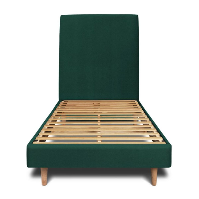 Lit avec tête de lit tapissée velours et sommier kit Ep14