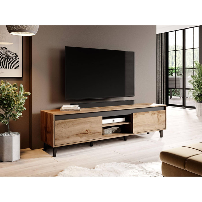 Lord - meuble TV - bois et noir - 170 cm - style industriel - Bois