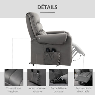 Fauteuil de massage fauteuil releveur électrique inclinaison réglable repose-pied ajustable velours anthracite