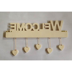 Targhetta in balsa con scritta welcome con cuori cm45x1,5h13