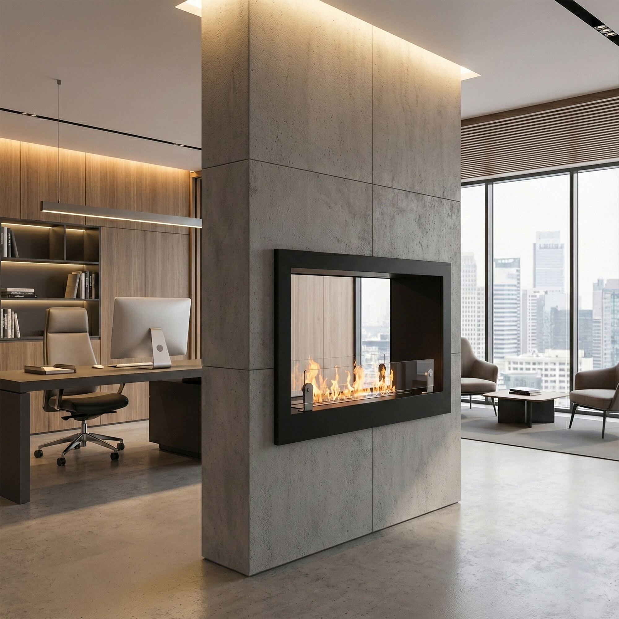 Massenzio - Camino a Bioetanolo da Incasso Bifacciale 90x55x30 cm con Bruciatore 2,3 Litri Nero