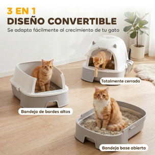 Arenero para Gatos, L, Caja de Arena para Gatos con Tapa Extraíble y Bandeja de Acero Inoxidable Extraíble, Pala, Filtros de Carbón, Fácil de Limpiar, Antifugas, Control de Olores, Gris