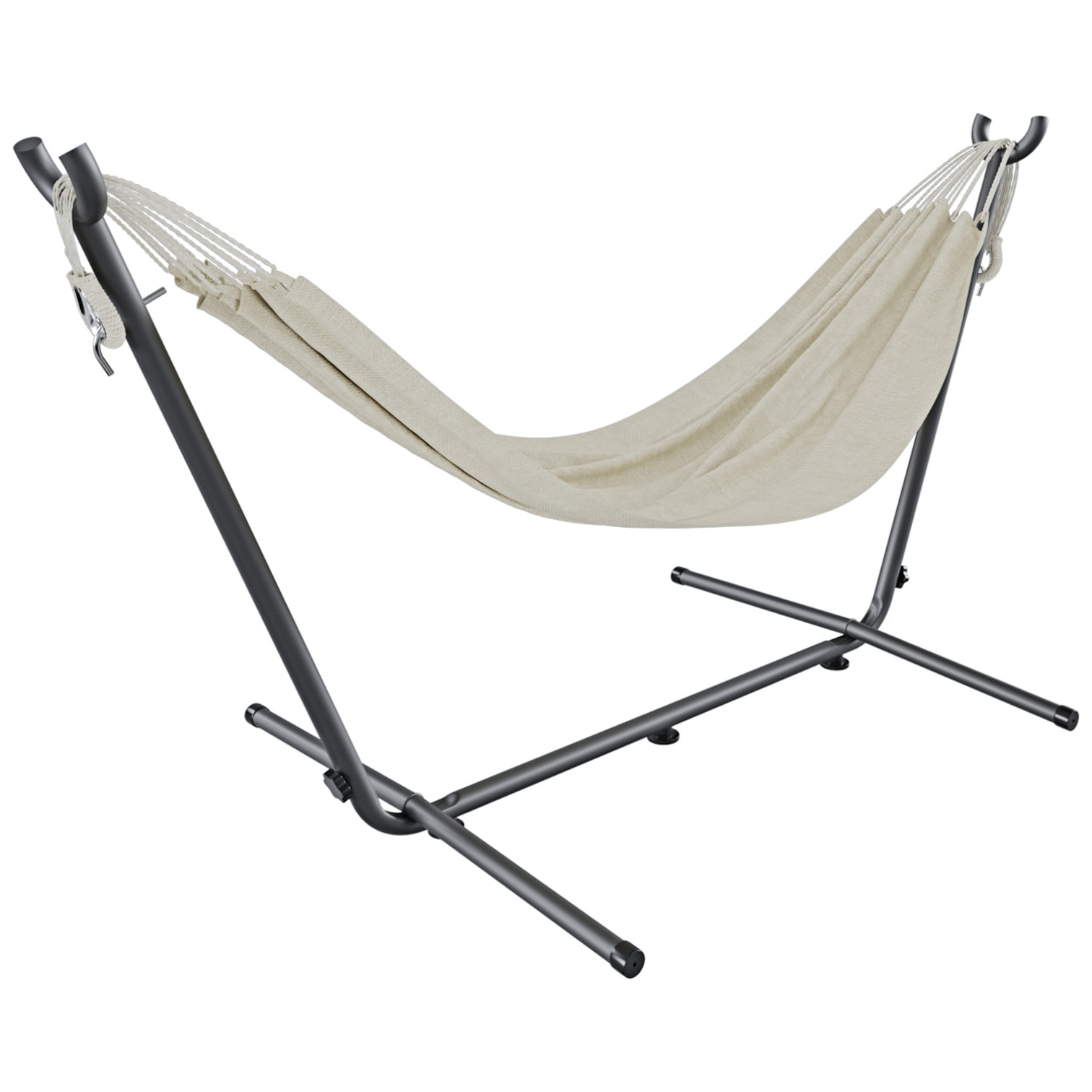 Amaca Da Giardino Con Supporto In Acciaio Portata 200 Kg Regolabile Telo Cotone Resistente Esterno Terrazzo Borsa 265x110x100 Cm Beige