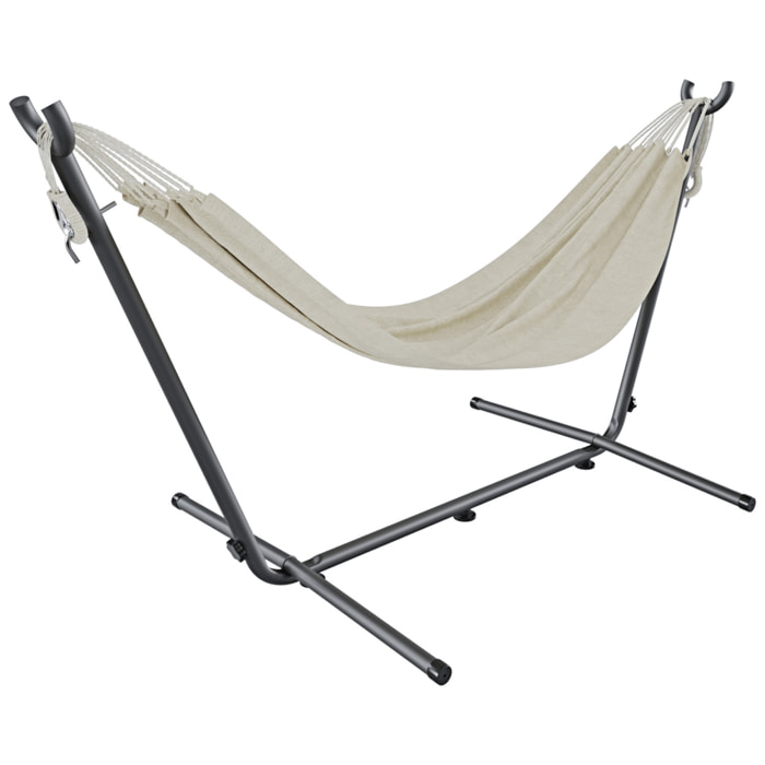 Amaca Da Giardino Con Supporto In Acciaio Portata 200 Kg Regolabile Telo Cotone Resistente Esterno Terrazzo Borsa 265x110x100 Cm Beige