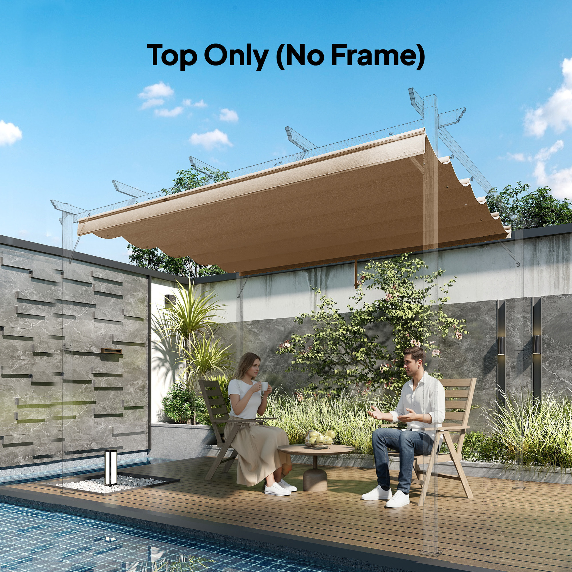 Toile de rechange pour pergola rétractable 3 x 3 m polyester haute densité 180 g/m² imperméabilisé café glacé