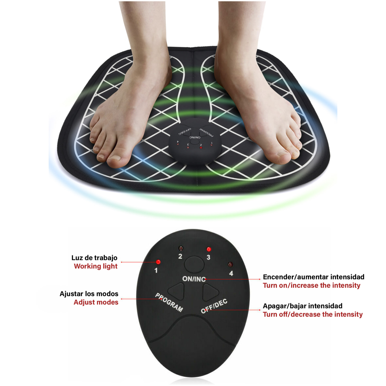 Stimolatore di piedi portatile EMS. Massaggiatore per migliorare la circolazione dei piedi.