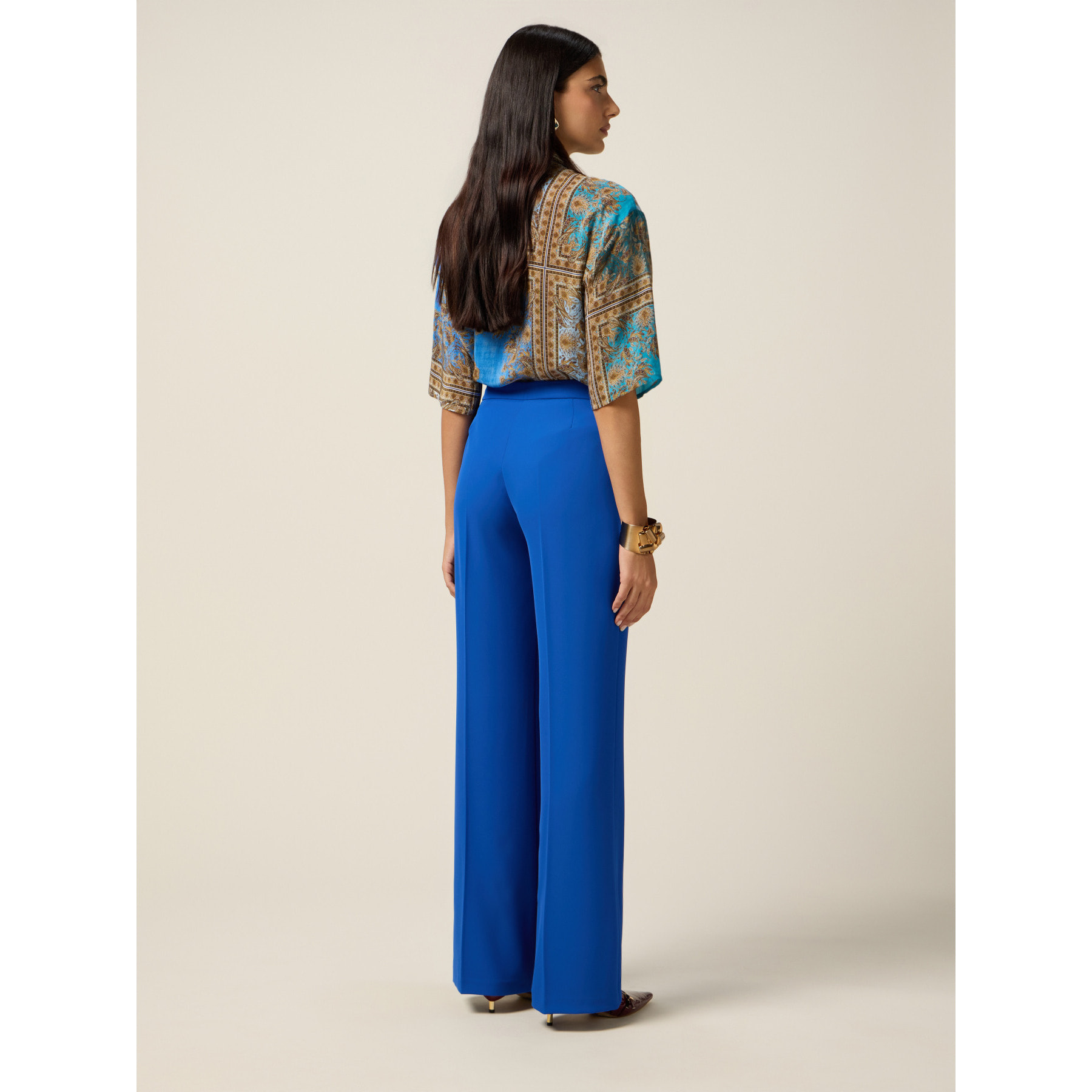 Oltre - Pantalones palazzo de tejido crepé - Azul