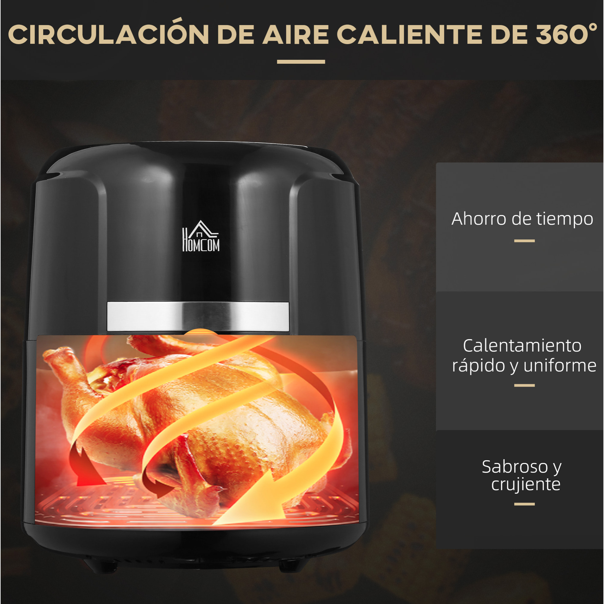 HOMCOM Freidora sin Aceite 4L Freidora de Aire Caliente 1300W con 12 Programas Pantalla LED Táctil Temperatura Ajustable Temporizador y Cesta Antiadherente 34,2x25,6x31,8 cm Negro