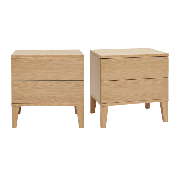 Tables de chevet avec rangements 2 tiroirs scandinave bois clair chêne L50 cm (lot de 2) FREDDY
