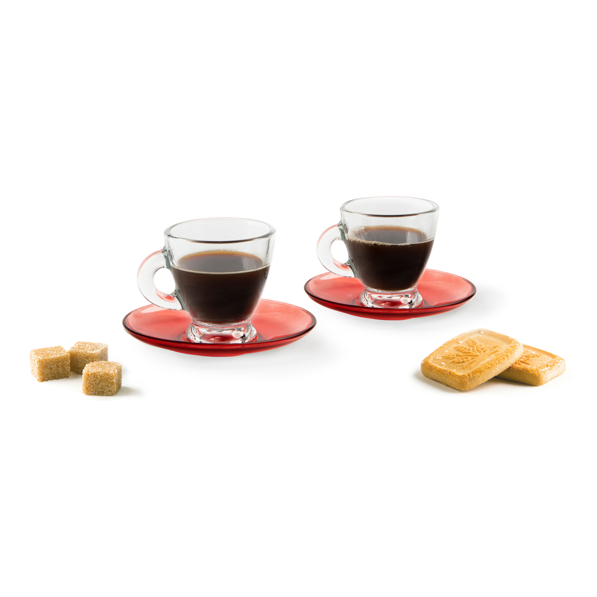 Set 6 Tazzine Caffè con Piattino Excelsa – Petra, Vetro Rosso