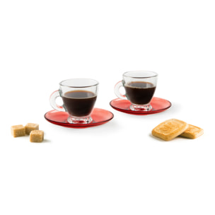 Set 6 Tazzine Caffè con Piattino Excelsa – Petra, Vetro Rosso