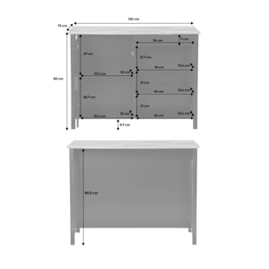 Îlot central de cuisine MOLENE. plateau en bois d'hévéa. 120x75cm. noir. 5 étagères. 1 porte. 1 tiroir. L 120 x P 75 x H 90cm