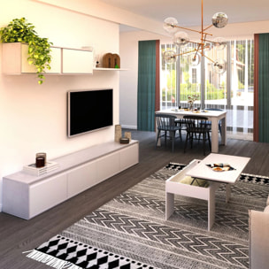 Pack salón con mesa de centro y mesa de comedor Arlet Max V2B Blanco Artik (Blanco Mate) - Gris Cemento