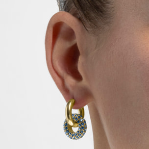 Pendientes con Cristal Azul Oscuro acabado oro 18k