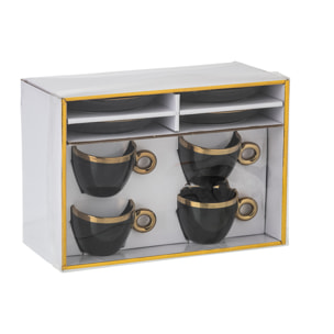 J-Line tasse + sous-tasse - céramique - noir/or - boîte de 4
