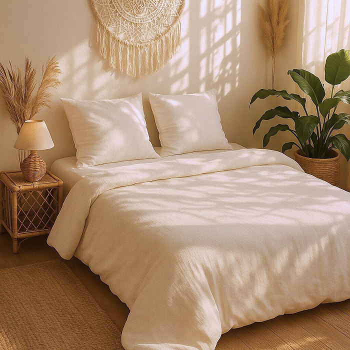 Parure housse de couette gaze de microfibre ecru naturel