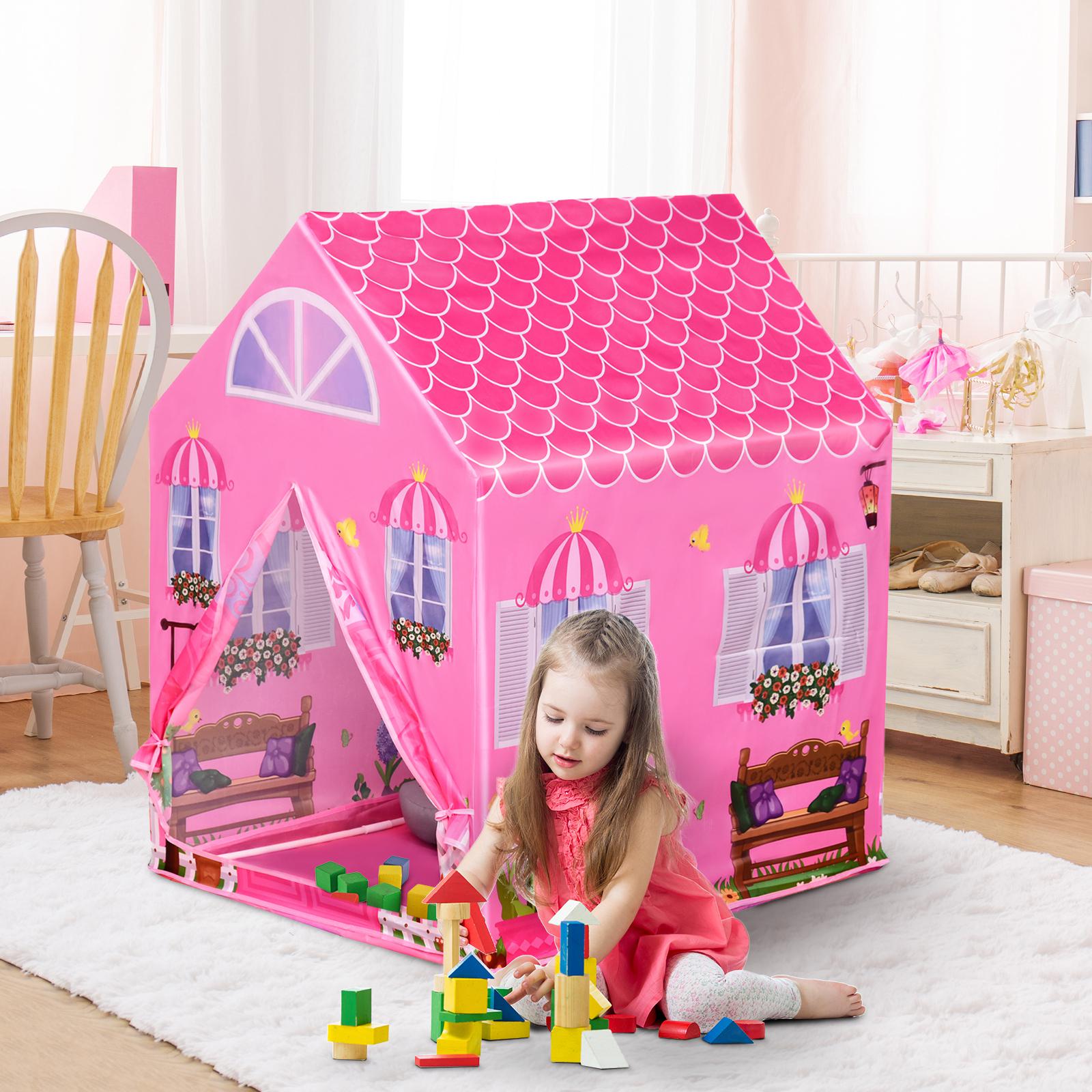 Homcom - Tente enfant tente de jeu tente chateau de princesse dim. 93L x  69l x 103H cm 2 portes polyester rose