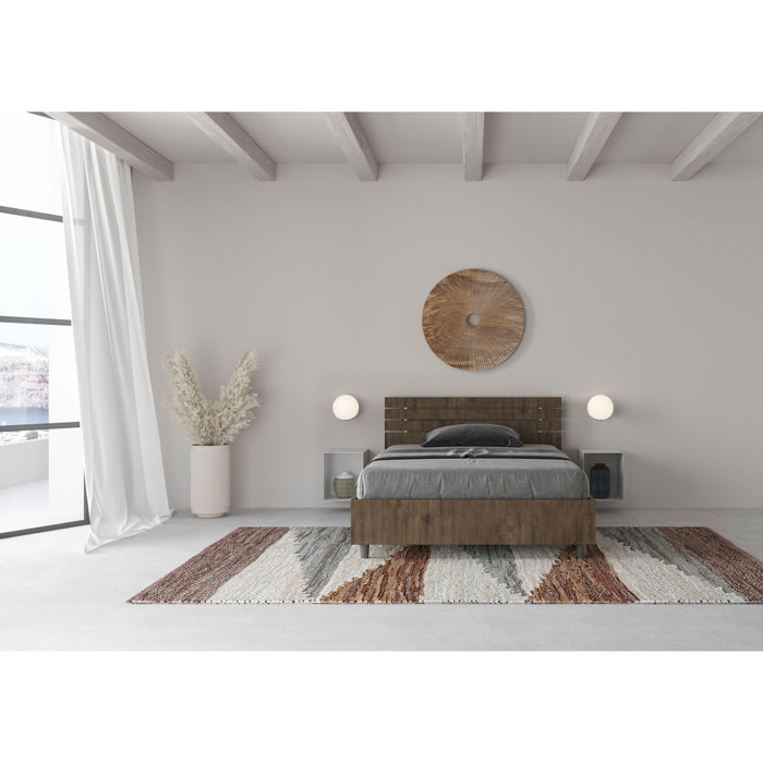 Cama sin somier 120x190 con cabecera inclinada de listones nogal Ankel