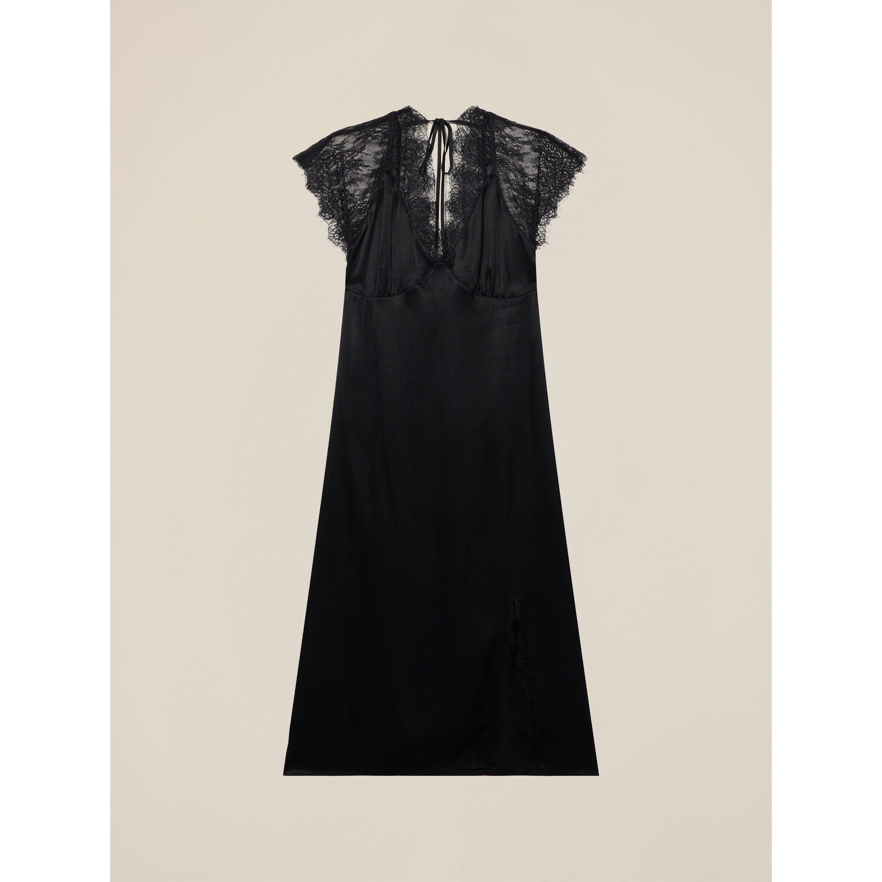 Oltre - Vestido midi de raso con encaje - Negro