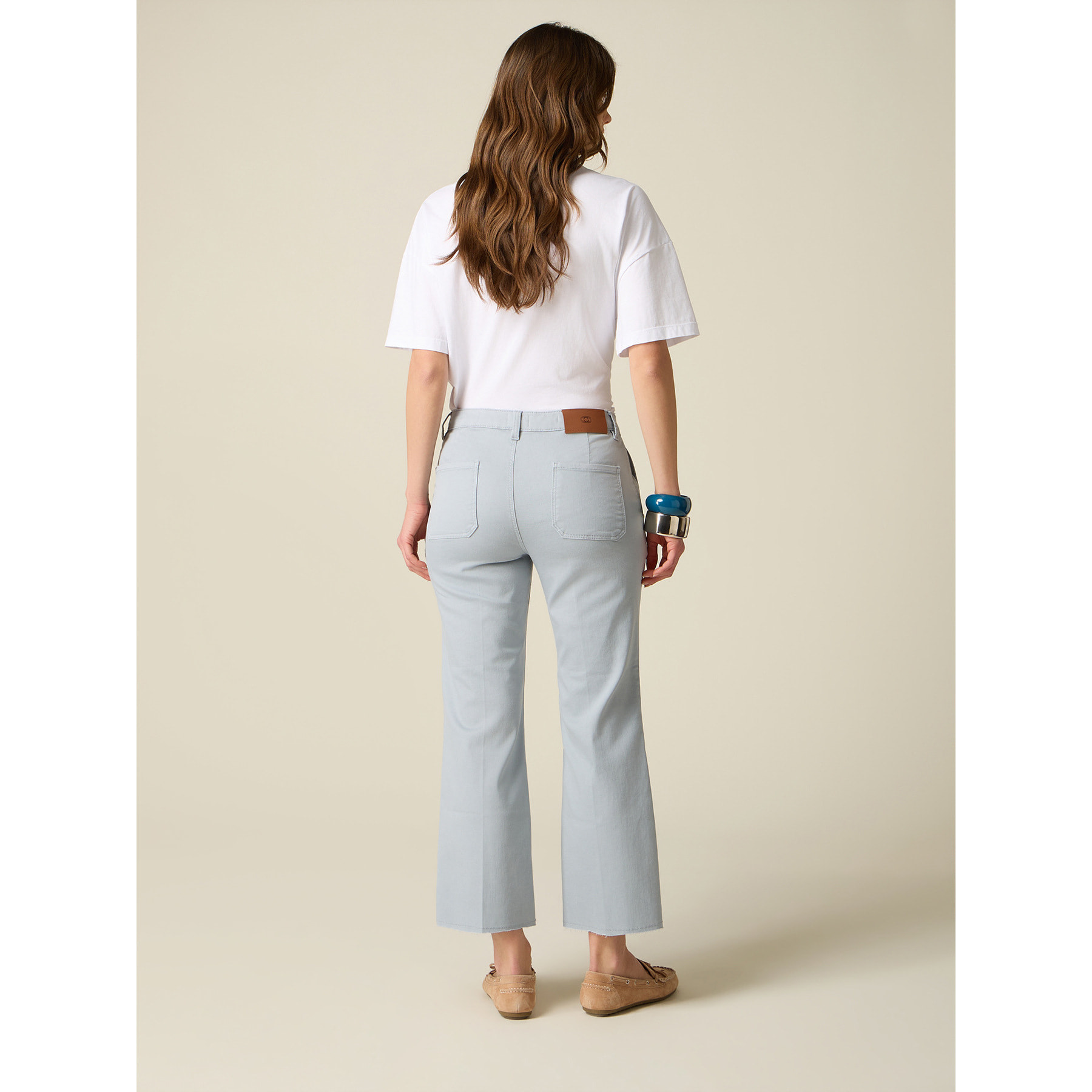 Oltre - Pantaloni cropped in drill misto cotone - Azzurro