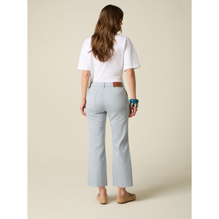 Oltre - Pantaloni cropped in drill misto cotone - Azzurro