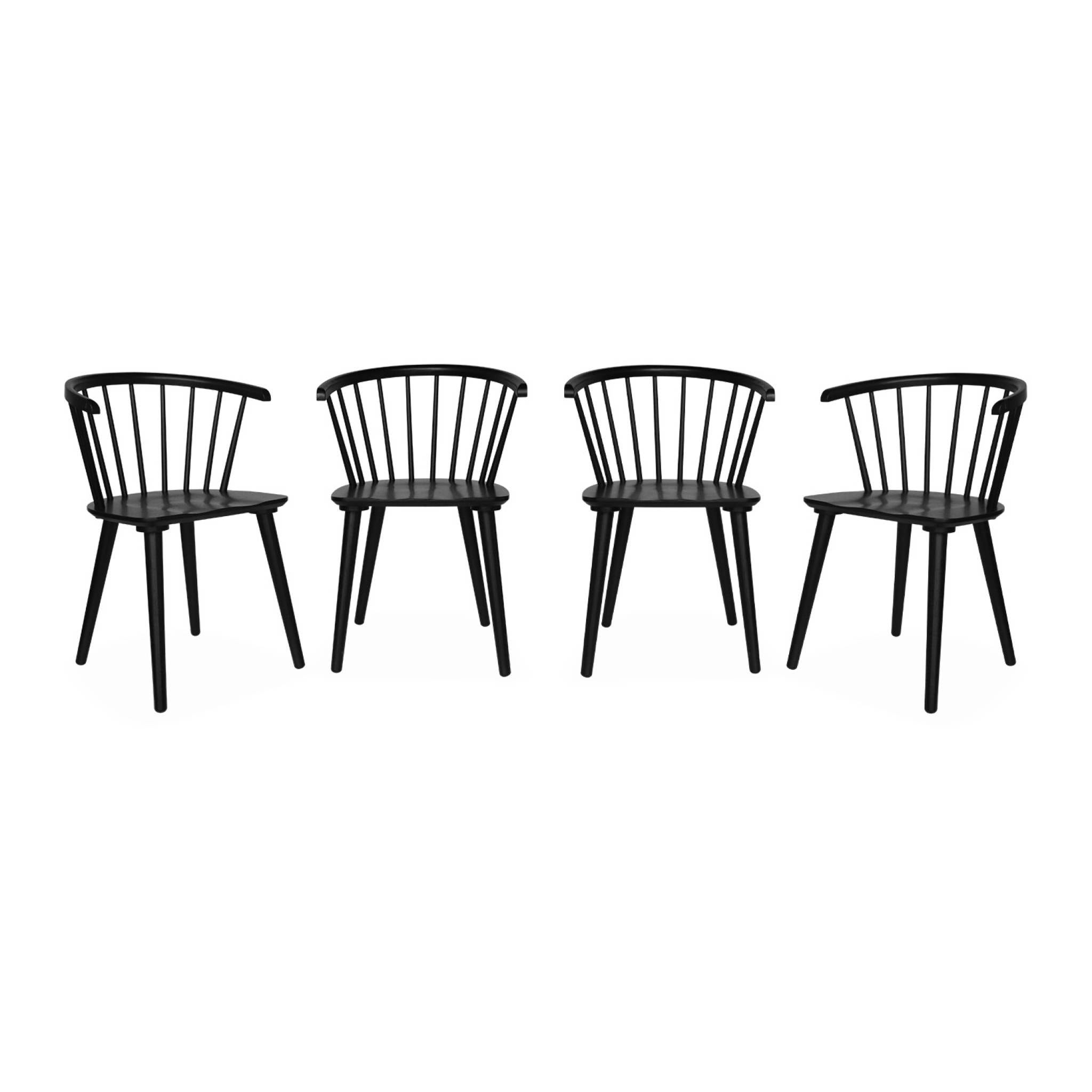 Lot de 4 chaises noires à barreaux en bois et contreplaqué. Paula. L 51 x P 53 x H 75cm