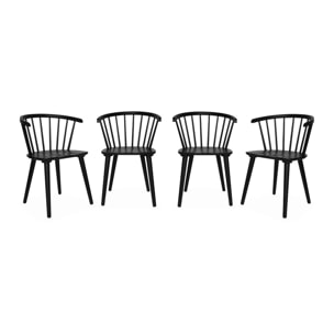 Lot de 4 chaises noires à barreaux en bois et contreplaqué. Paula. L 51 x P 53 x H 75cm