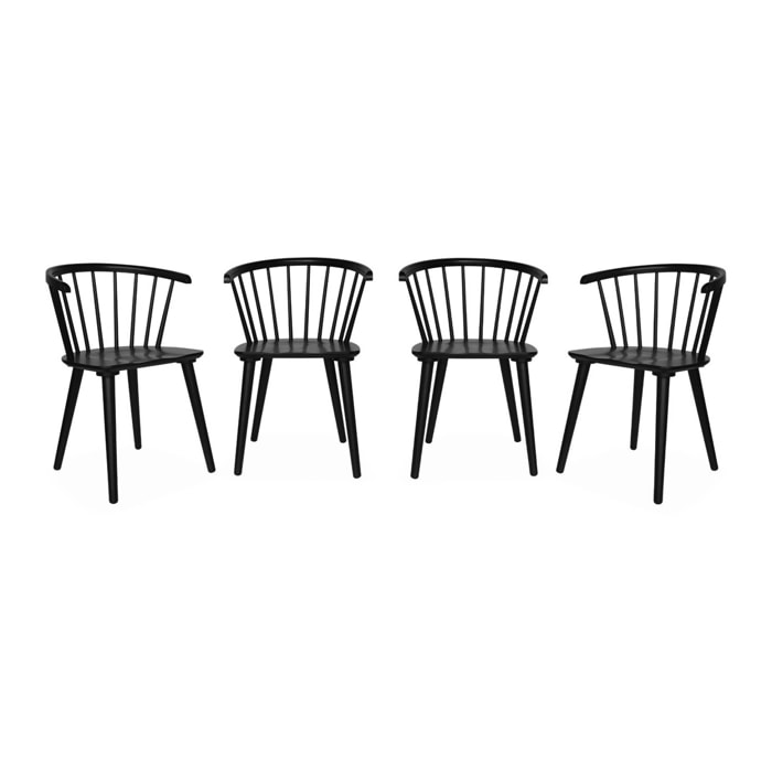 Lot de 4 chaises noires à barreaux en bois et contreplaqué. Paula. L 51 x P 53 x H 75cm