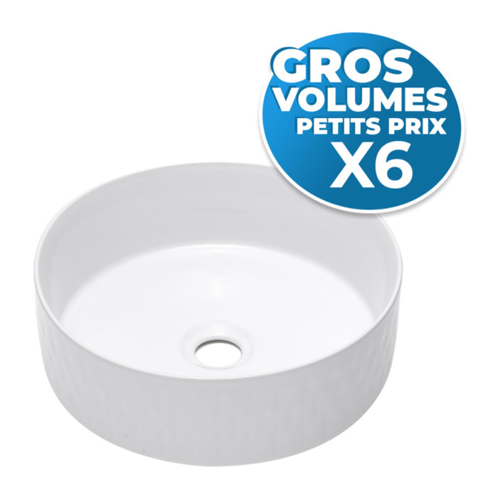 lot de 6 vasques à poser Infinitio 36 x 36 x 12 cm sans trop-plein, blanc brillant (SATINF3636-GVP06)