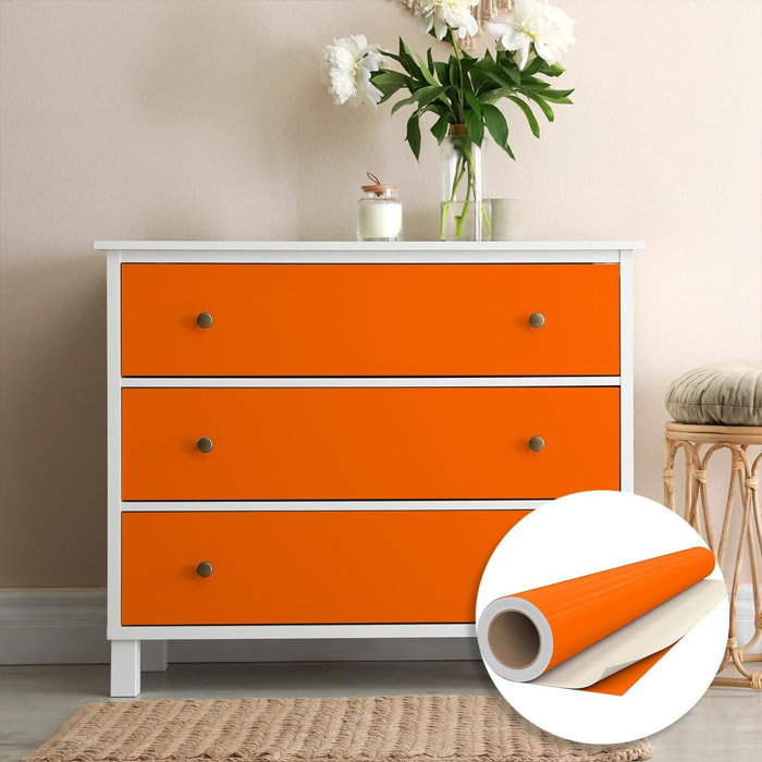 Rouleau adhésif décoratif Vinyle au Mètre - Orange - Sticker Lavable Imperméable Mur Cuisine Meubles