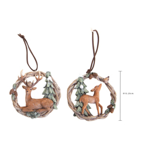 Coroncine con renne set di 2 pezzi - Pezzi 2 - 9,8xH10,2x2,5cm - Bianchi Dino SpA